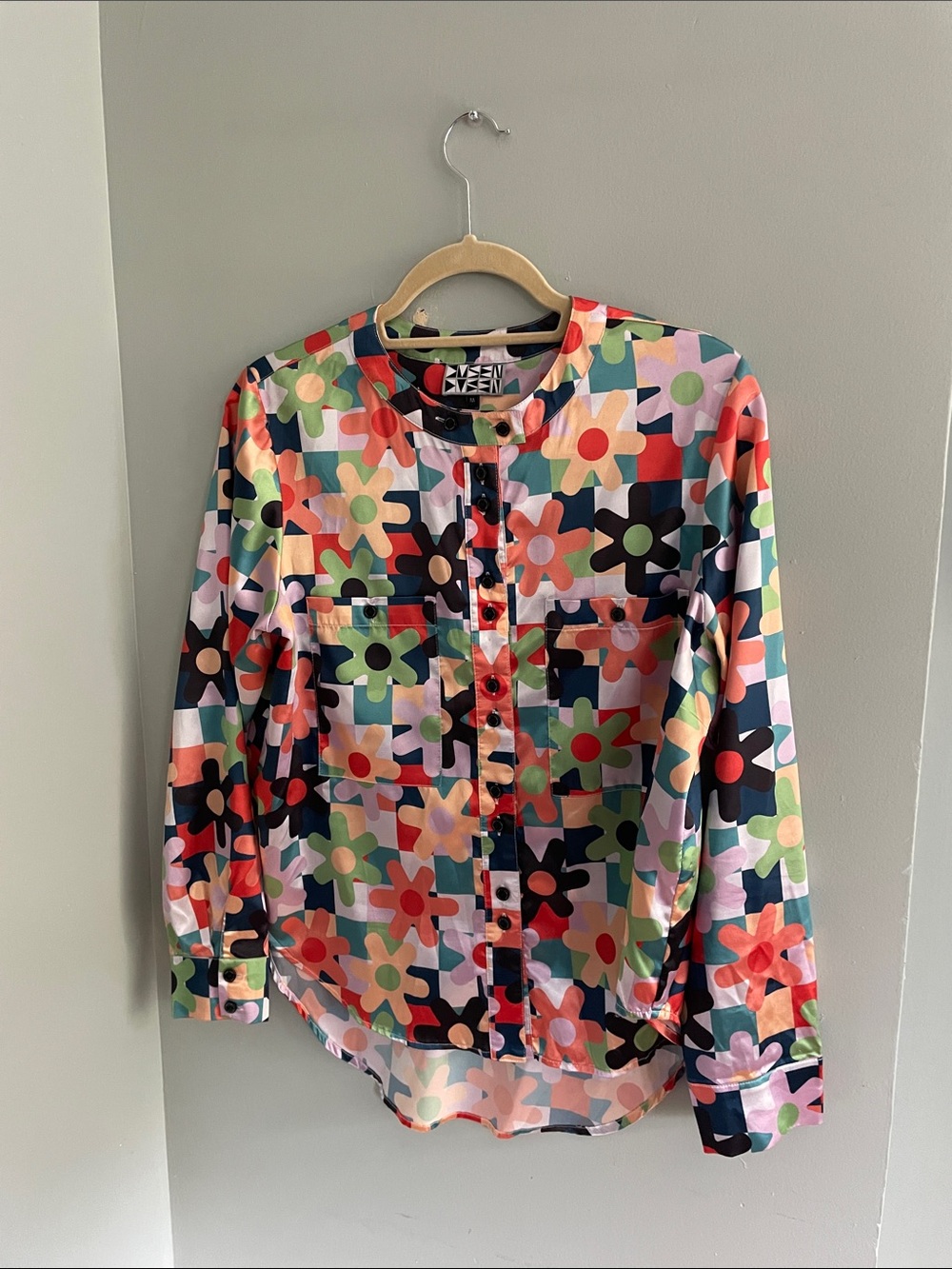 Original Dusen Dusen Floral Pattern Silk Long-Sleeve Blouse - Multicolor